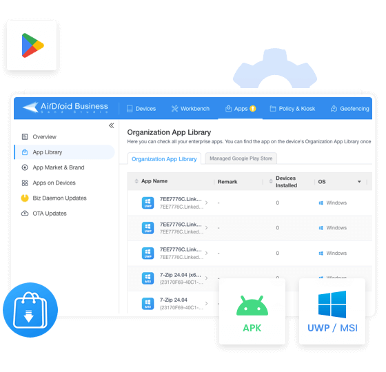 AirDroid Business support app management from Store & custom apps