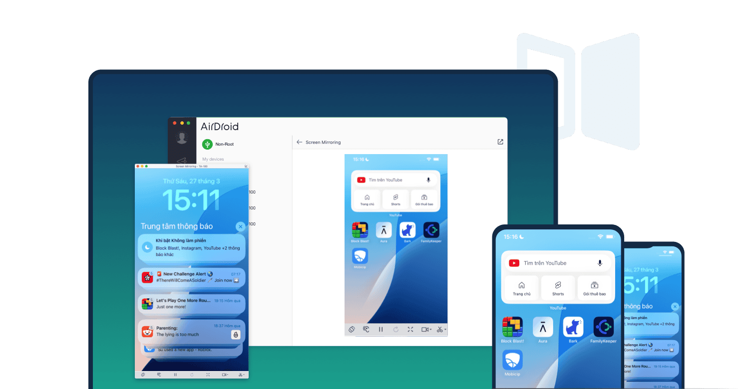 Chia sẻ nhiều màn hình thiết bị Android lên một PC